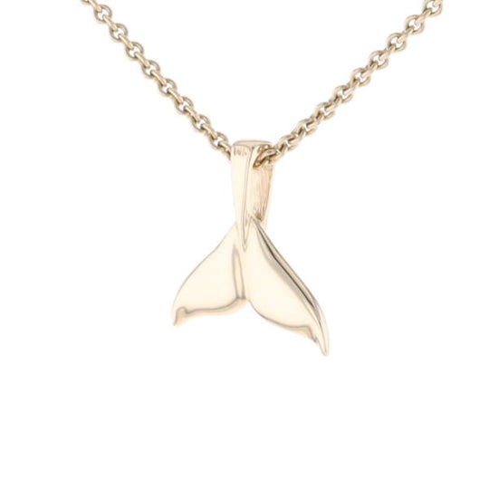 Whale Tail Gold Quartz Double Sided Inlaid Sea Life Pendant