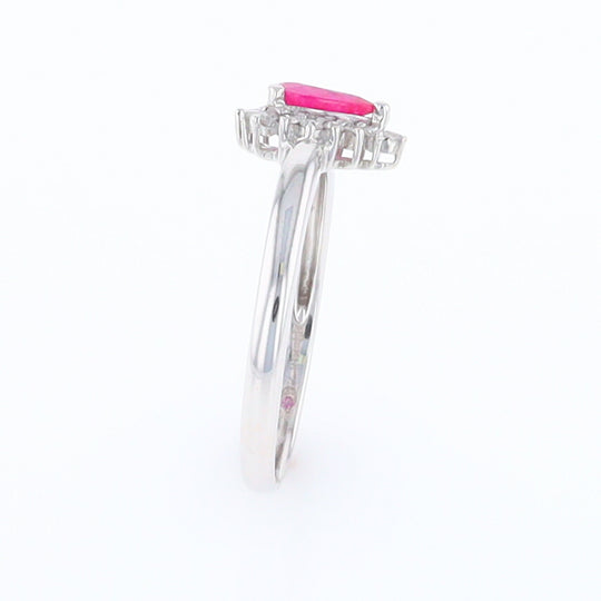 Natural Pear Cut Ruby with Diamond Halo 18K White Gold