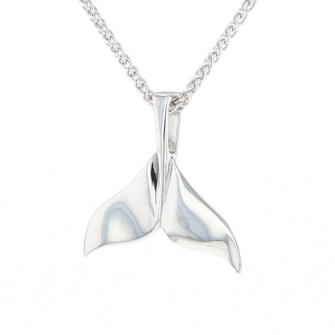 Whale Tail Natural Nuggets Inlaid Sea Life Medium White Gold Pendant