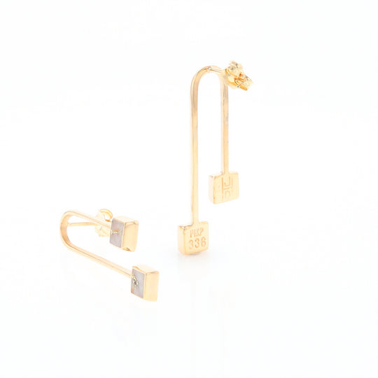 Gold Quartz Double Square Curved Bar Earrings - G2