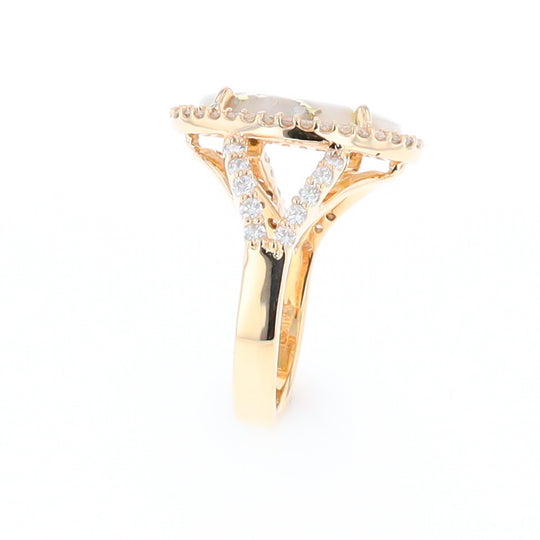 Gold Quartz Ring Oval Cabochon .65ctw Round Diamonds Halo