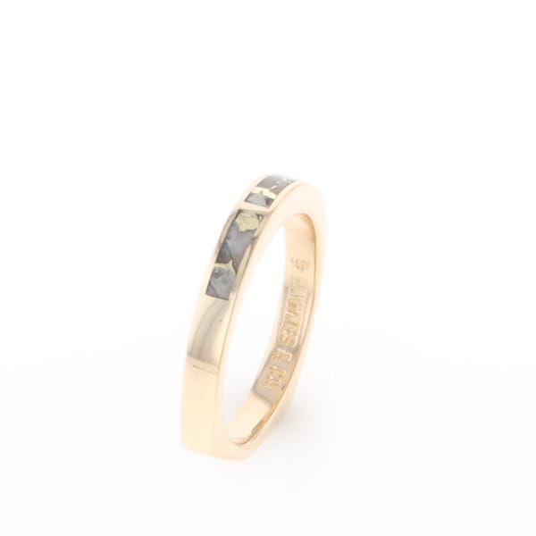 Gold Quartz Ring 3 Rectangle Section Inlaid Band