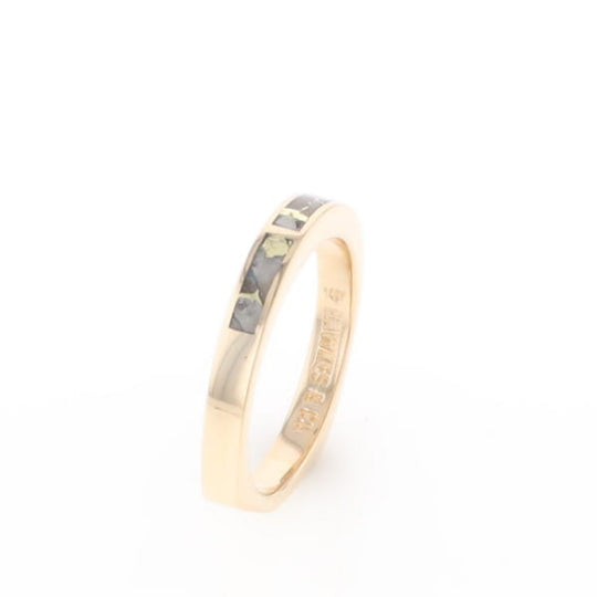 Gold Quartz Ring 3 Rectangle Section Inlaid Band