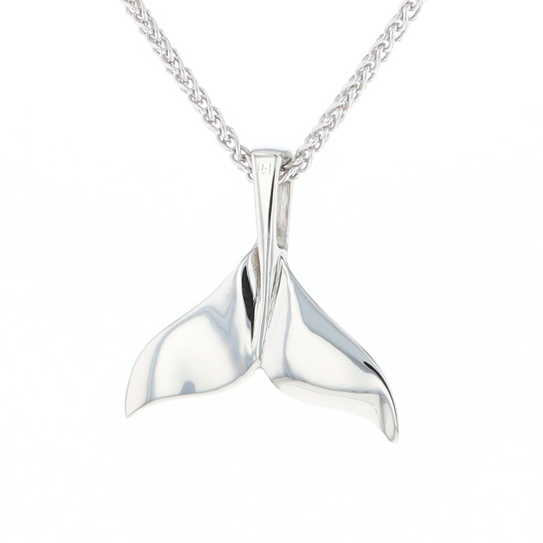 Whale Tail Natural Nuggets Inlaid Sea Life Medium White Gold Pendant