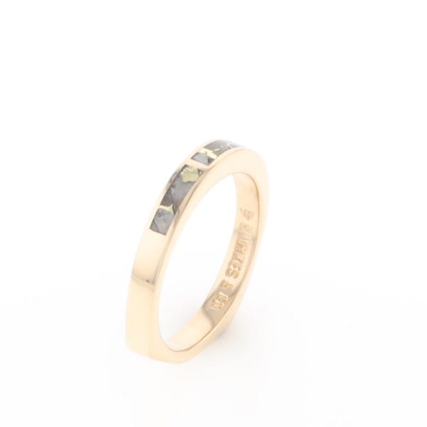 Gold Quartz Ring 3 Rectangle Section Inlaid Band