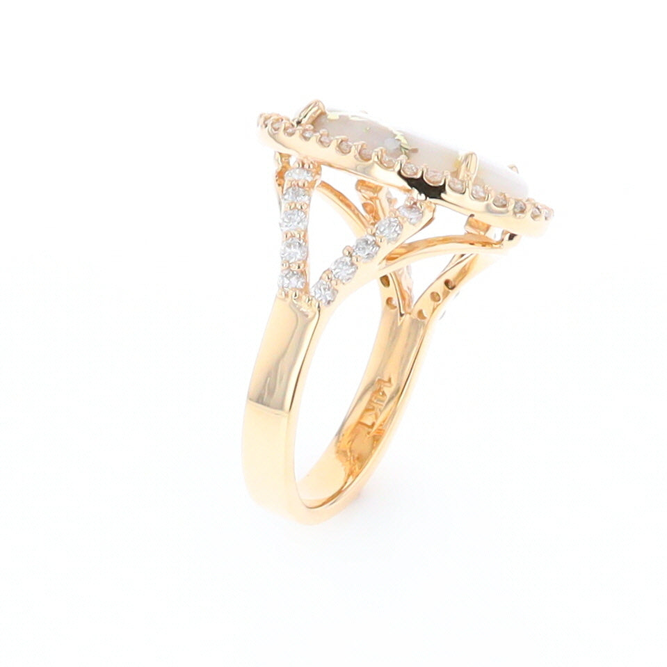 Gold Quartz Ring Oval Cabochon .65ctw Round Diamonds Halo