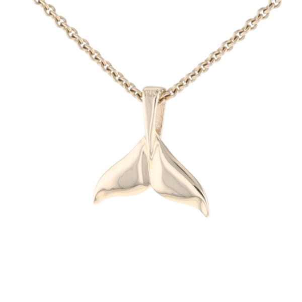 Whale Tail Gold Quartz Double Sided Inlaid Sea Life Pendant
