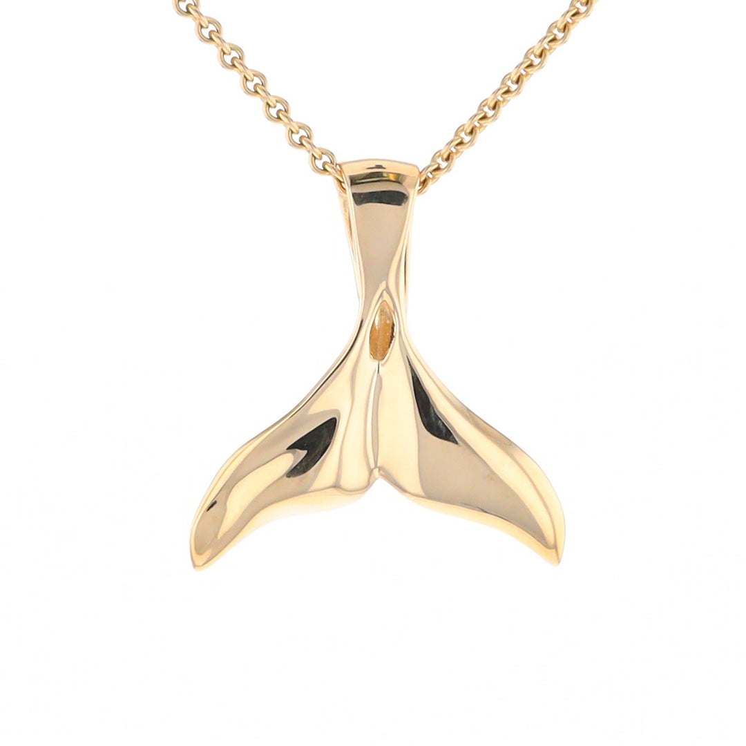 Whale Tail Gold Quartz Single Sided Inlaid Sea Life Pendant