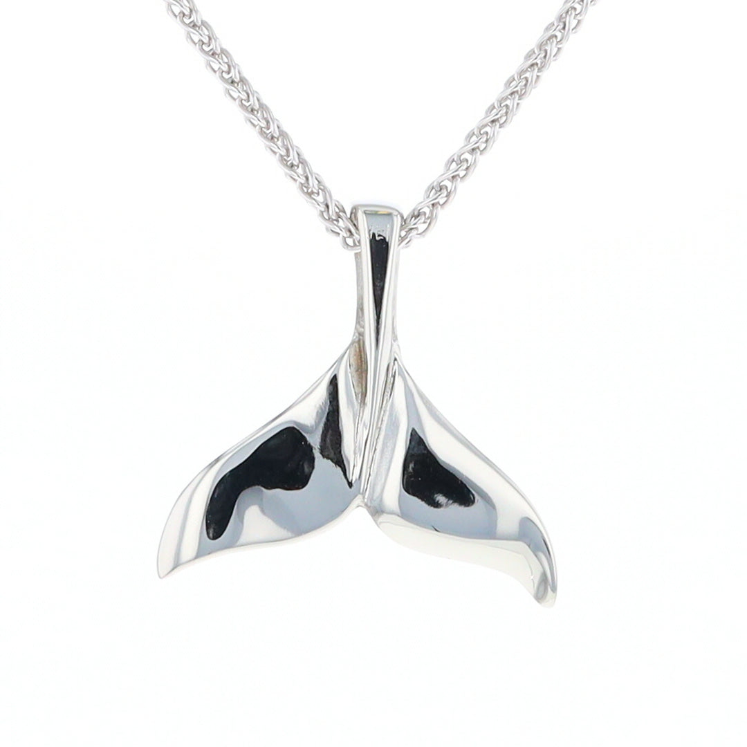 Whale Tail Natural Nuggets Inlaid Sea Life Medium White Gold Pendant