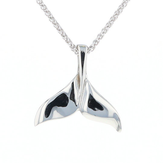 Whale Tail Natural Nuggets Inlaid Sea Life Medium White Gold Pendant