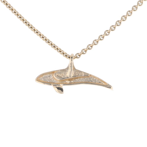 Gold Quartz Necklace Orca Killer Whale Inlaid Sea Life Pendant