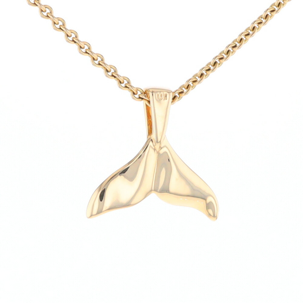 Whale Tail Gold Quartz Single Sided Inlaid Sea Life Pendant