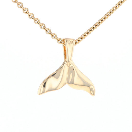Whale Tail Gold Quartz Single Sided Inlaid Sea Life Pendant