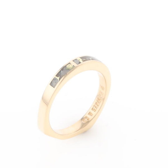 Gold Quartz Ring 3 Rectangle Section Inlaid Band