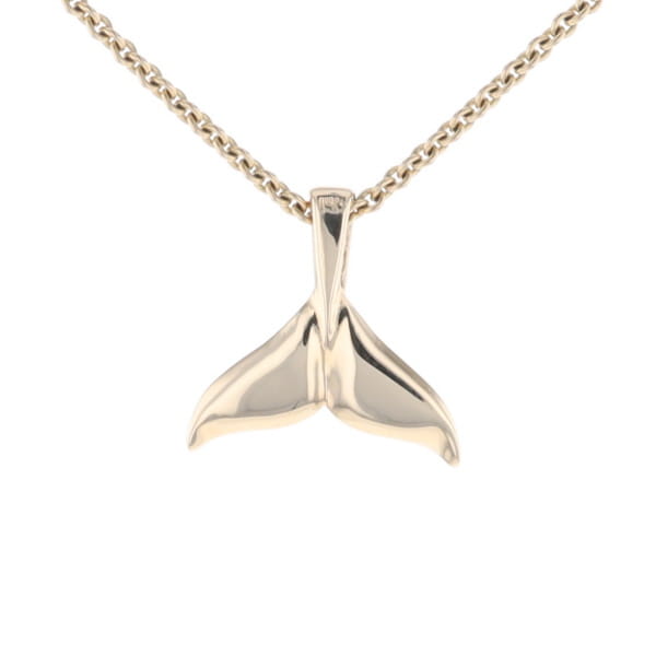 Whale Tail Gold Quartz Double Sided Inlaid Sea Life Pendant