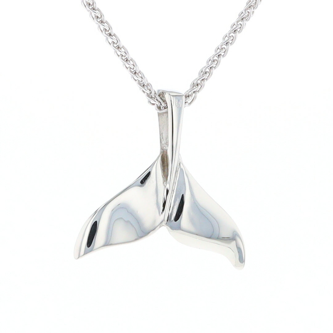 Whale Tail Natural Nuggets Inlaid Sea Life Medium White Gold Pendant