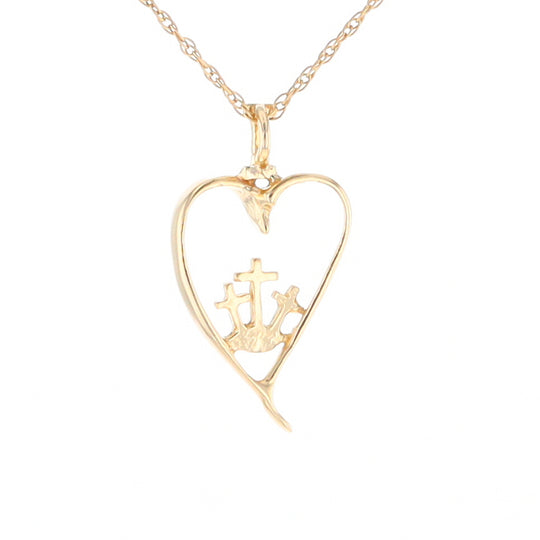 Gold Heart Triple Cross Pendant
