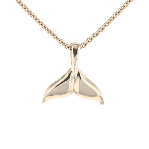 Whale Tail Gold Quartz Double Sided Inlaid Sea Life Pendant