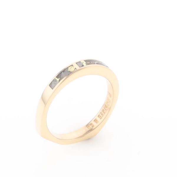 Gold Quartz Ring 3 Rectangle Section Inlaid Band