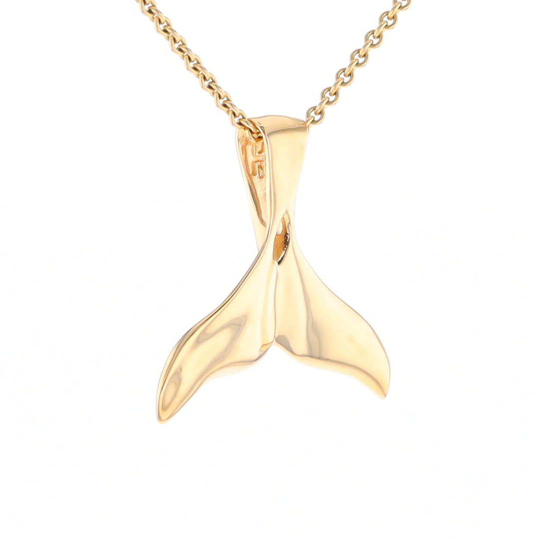 Whale Tail Gold Quartz Single Sided Inlaid Sea Life Pendant