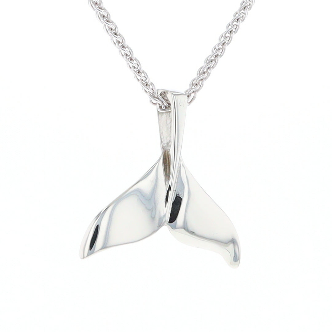 Whale Tail Natural Nuggets Inlaid Sea Life Medium White Gold Pendant