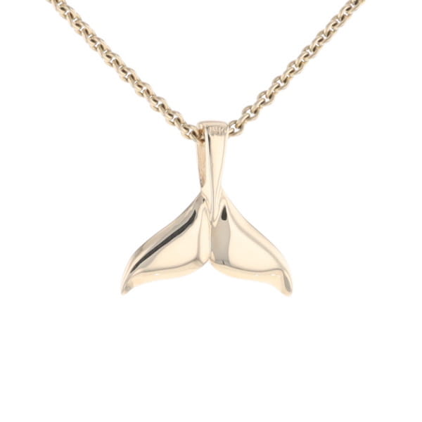 Whale Tail Gold Quartz Double Sided Inlaid Sea Life Pendant