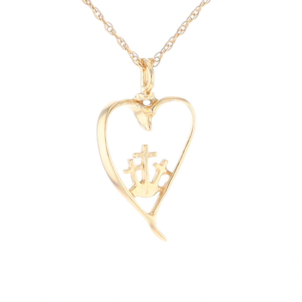 Gold Heart Triple Cross Pendant
