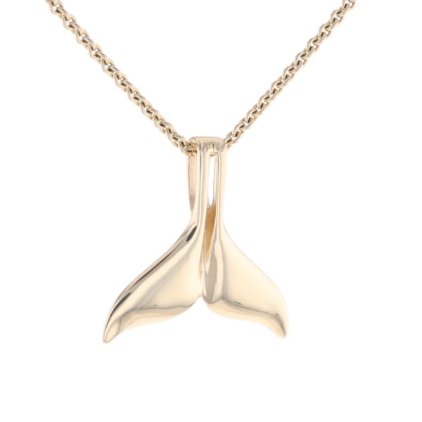 Whale Tail Necklaces Natural Gold Quartz Double Sided Inlaid Pendant