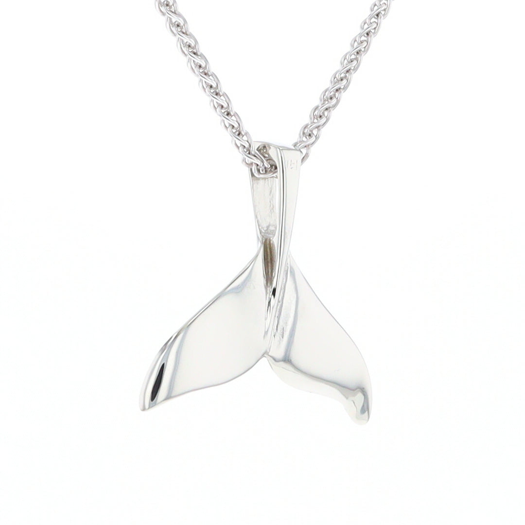 Whale Tail Natural Nuggets Inlaid Sea Life Medium White Gold Pendant