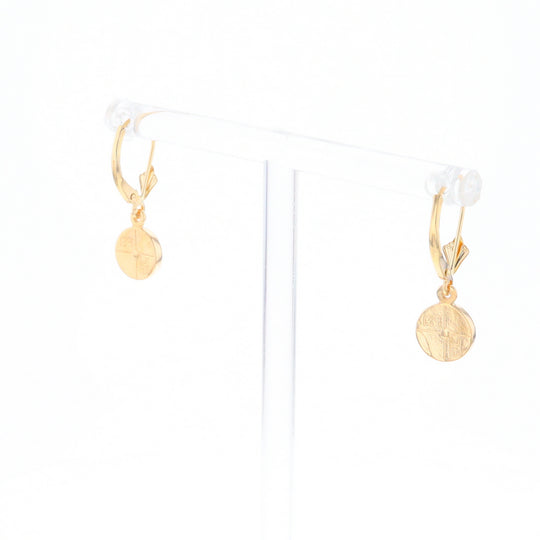 Gold Quartz Earrings Round Inlaid Design Lever Backs