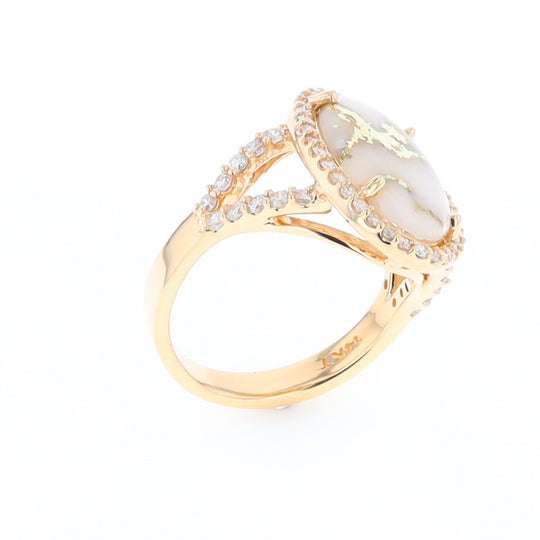 Gold Quartz Ring Oval Cabochon .65ctw Round Diamonds Halo