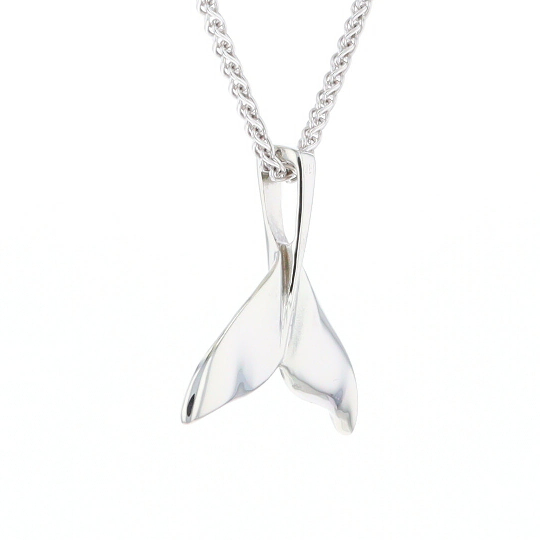 Whale Tail Natural Nuggets Inlaid Sea Life Medium White Gold Pendant