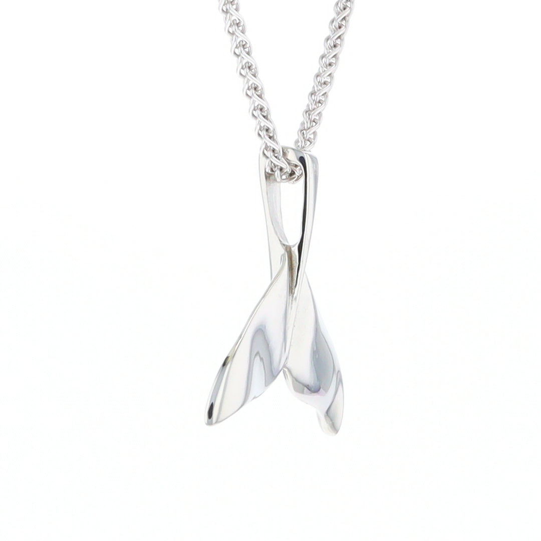Whale Tail Natural Nuggets Inlaid Sea Life Medium White Gold Pendant