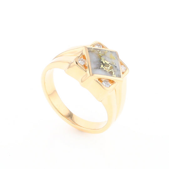 Gold Quartz Ring Diamond Shape Inlaid with .16ctw Round Diamonds