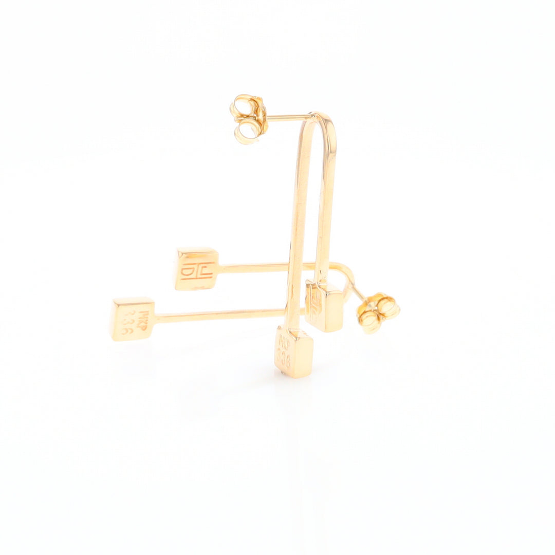 Gold Quartz Double Square Curved Bar Earrings - G2