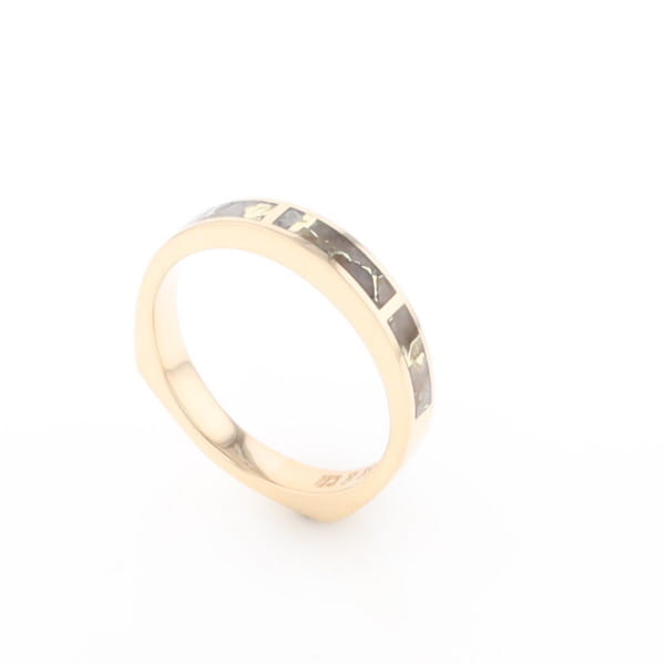 Gold Quartz Ring 3 Rectangle Section Inlaid Band