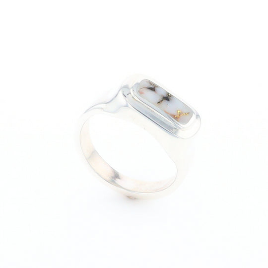 Sterling Silver Gold Quartz Inlaid Rectangular Ring - G3