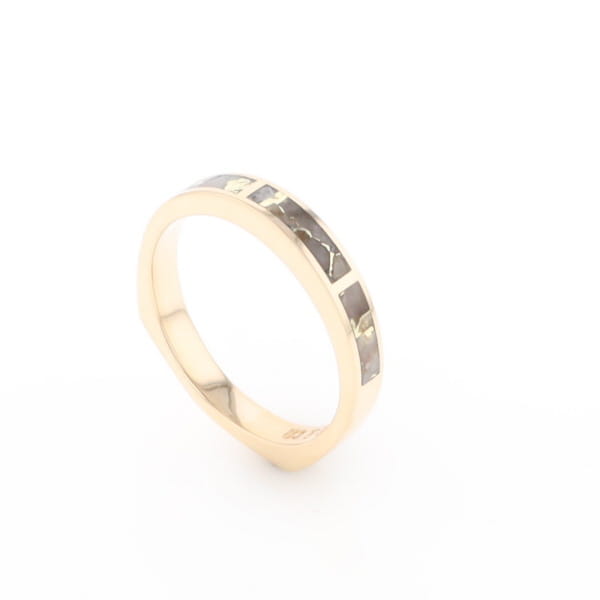 Gold Quartz Ring 3 Rectangle Section Inlaid Band