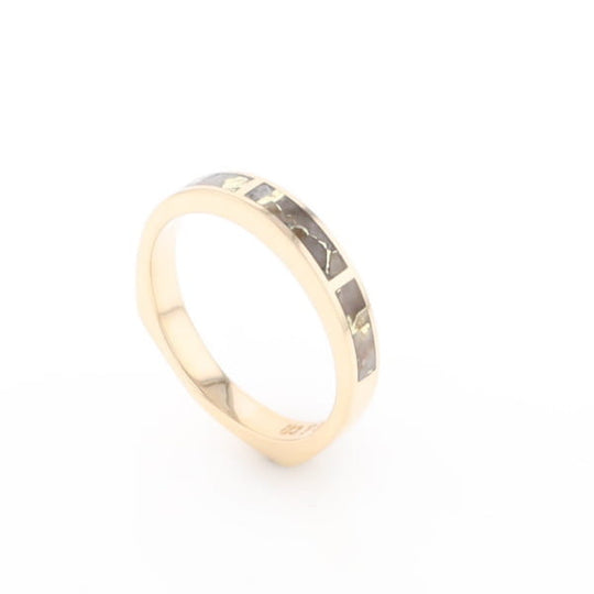 Gold Quartz Ring 3 Rectangle Section Inlaid Band