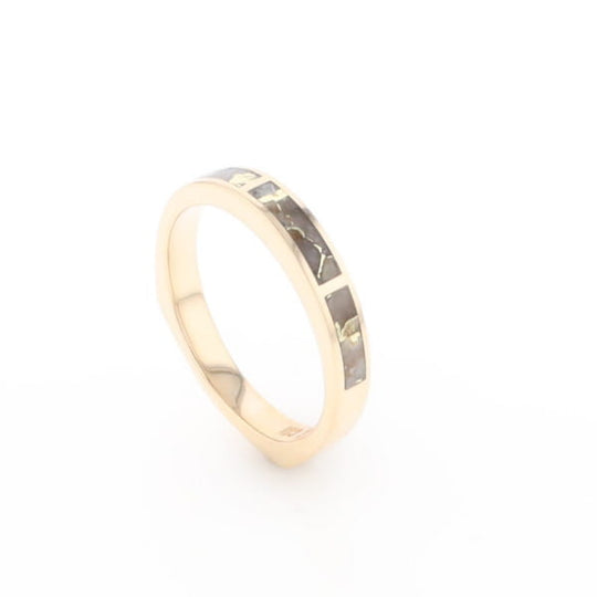 Gold Quartz Ring 3 Rectangle Section Inlaid Band