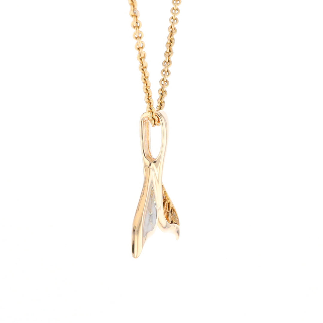 Whale Tail Necklaces Natural Gold Quartz and Nuggets Inlaid Pendant