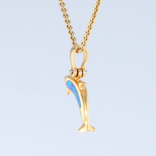 Opal Pendant Inlaid Realistic Dolphin Sea Life Design