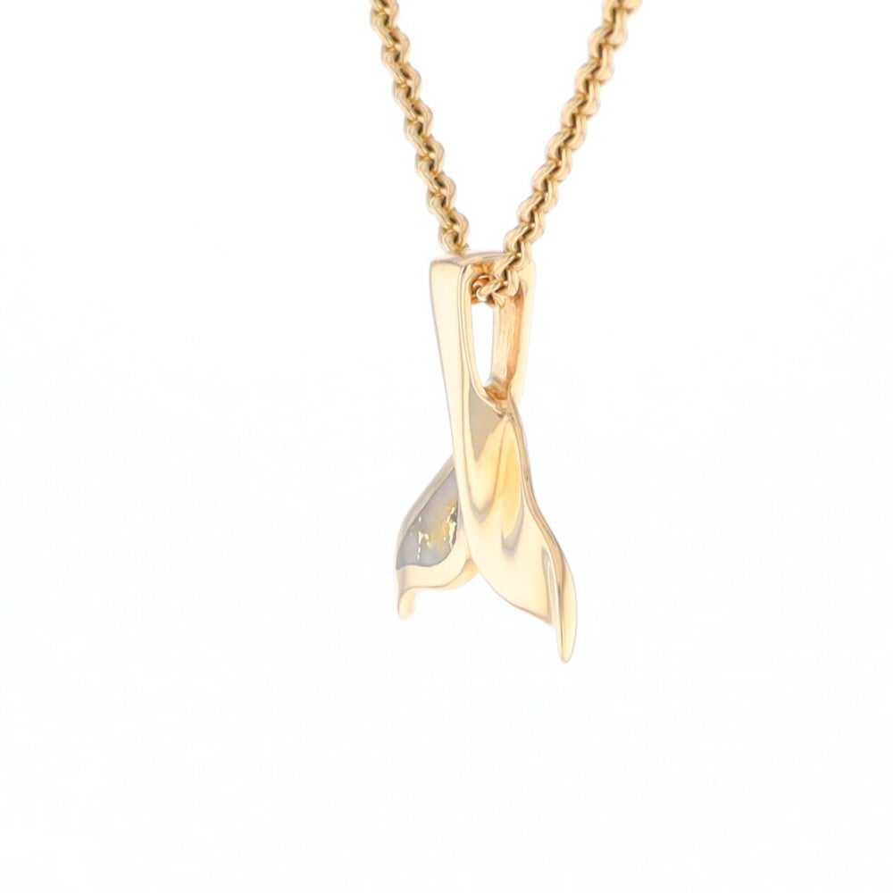 Whale Tail Gold Quartz Single Sided Inlaid Sea Life Pendant