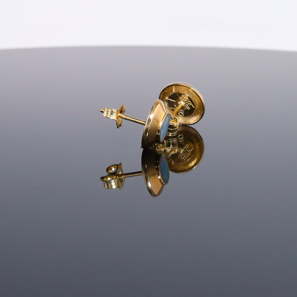 Opal Earrings Round Inlaid Design Studs