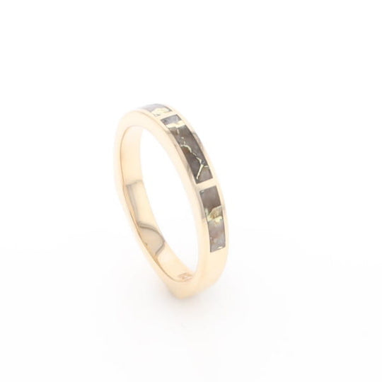 Gold Quartz Ring 3 Rectangle Section Inlaid Band