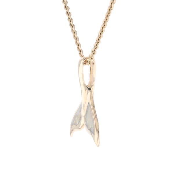Whale Tail Necklaces Natural Gold Quartz Double Sided Inlaid Pendant