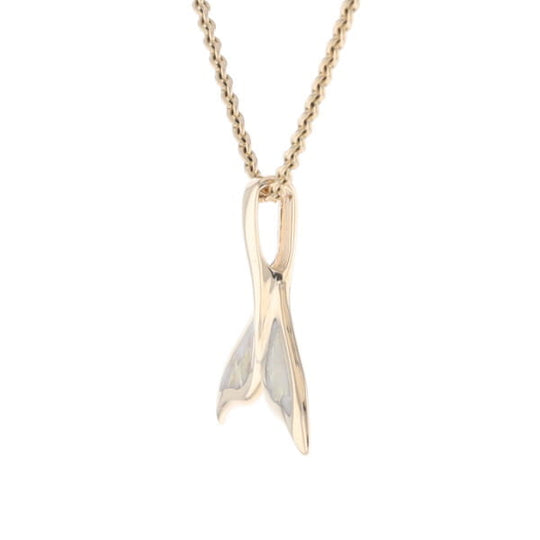 Whale Tail Necklaces Natural Gold Quartz Double Sided Inlaid Pendant