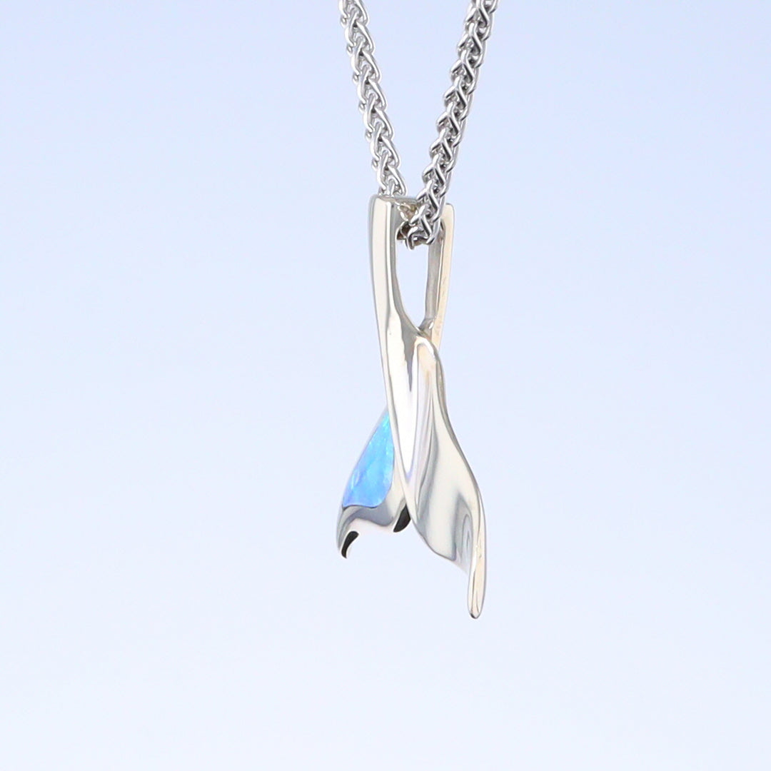 Whale Tail Pendant Natural Opal Single Sided Inlaid Sea Life Pendant