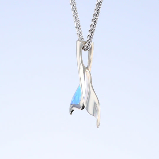 Whale Tail Pendant Natural Opal Single Sided Inlaid Sea Life Pendant