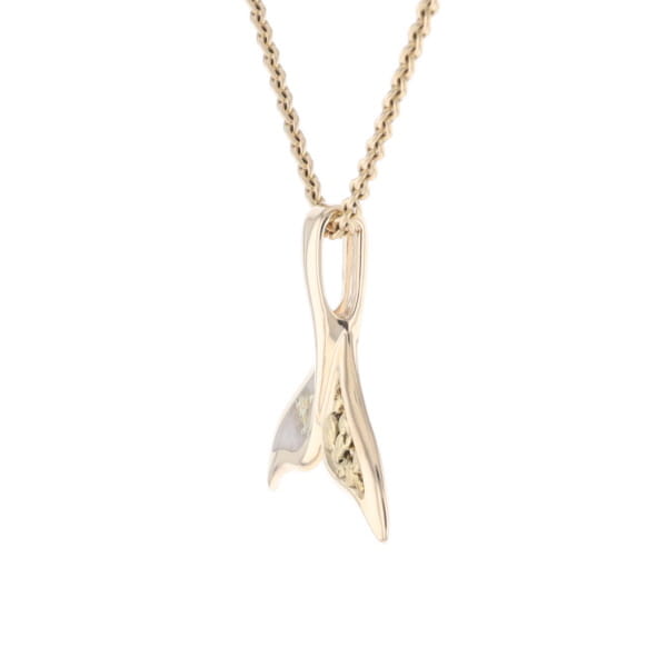 Whale Tail Necklaces Natural Gold Quartz and Nuggets Inlaid Pendant